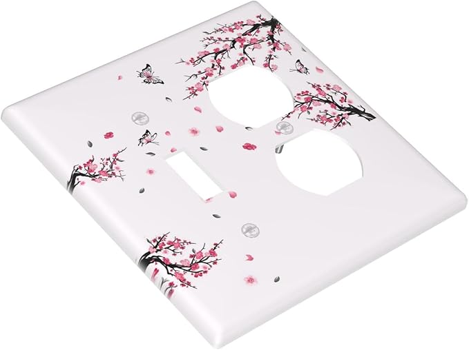 Pink Watercolor Cherry Blossom Flowe Tree Branch Floral Wallplates 1 Toggle 1 Duplex Switch Plate Electrical GFCI Faceplate Decorative Light Switch Covers for Bedroom Living Room Decor