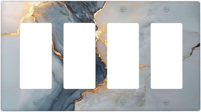 Abstract Blue Granite Luxury Texture Print 4 Gang Light Switch Cover Quad Rocker Outlet Covers Switchplates Wall Plate Decorative Electrical Faceplate for Bedroom Kitchen Living Room Decor
