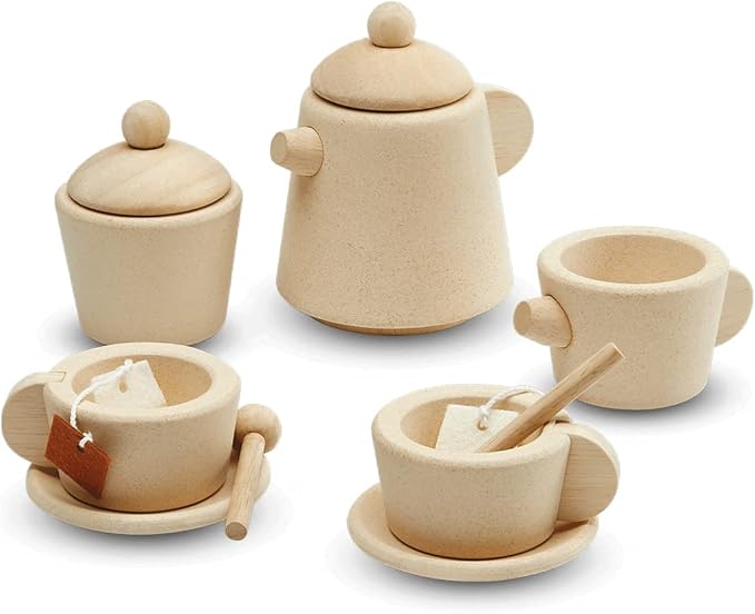 PlanToys® Wooden Tea Set for Montessori Inspired Pretend Play | Social Interaction, Language and Imaginative Role Play | Eco Friendly Wooden Tea Party Set for Creative Learning