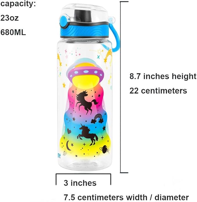Home Tune Cute Water Bottle for School Kids Girls, BPA FREE Tritan & Leak Proof & Easy Clean & Carry Handle, 23oz/ 680ml (UFO)