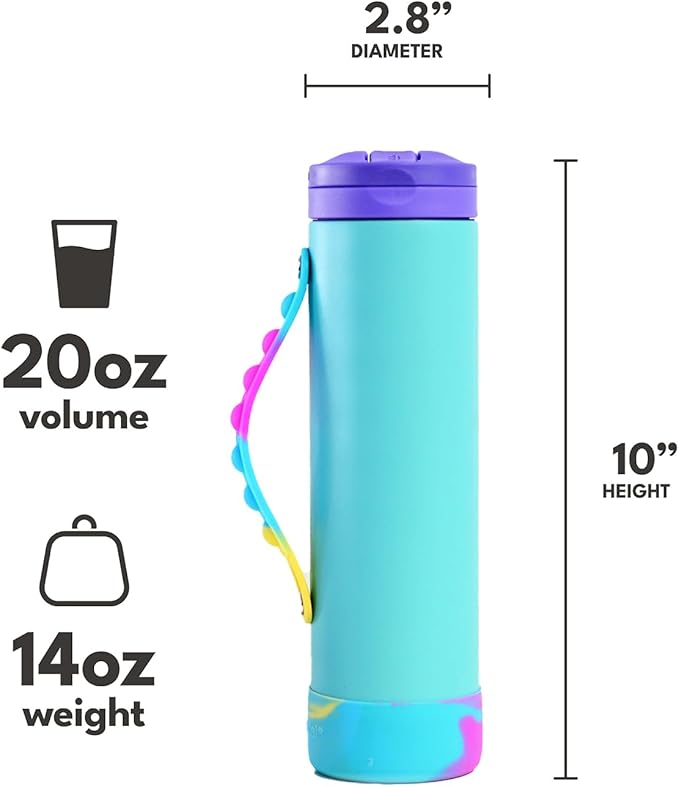 Elemental Iconic Water Bottle for School - 100% Leak-Proof Insulated Water Bottles with Straw Lid & Pop-It Handle - Triple-Wall Insulated & BPA-Free, 20oz – Blue Tie Dye