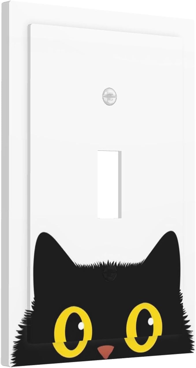 Peeking Cute Black Cat 1-Gang Toggle Light Switch Plate, Curious Cat Eyes Decorative Wall Plate for Cat Lover Decor