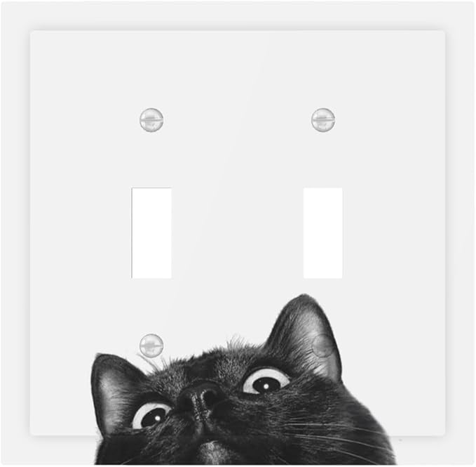 Peeping Black Cat Cute Animals Decorative Switch Plates 2 Gang Double Toggle Outlet Light Switch Cover Wall Plate Electrical Faceplate for Kids Room Home Decor