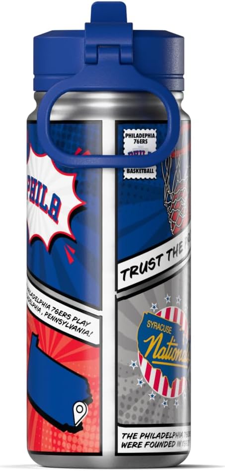 Hydrapeak x NBA Philadelphia 76ers 20 oz Stainless Steel Water Bottle, Officially Licensed Double Wall Insulated Sports Bottle with Straw Lid, Reusable Leakproof Gift for Kids & Adults