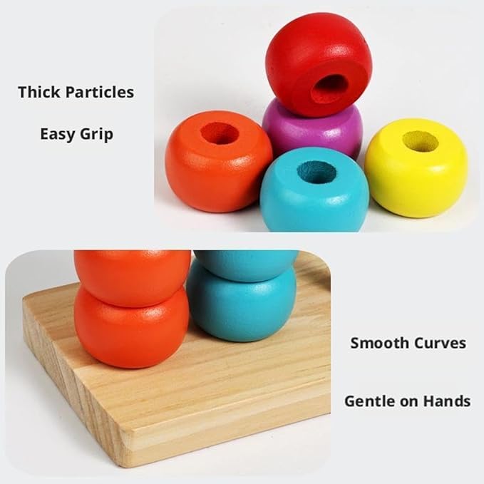 Color Stack Challenge, Wooden Color Matching Stacking Puzzle Game, Color Recognition Sensory Tabletop Brain Teaser Educational for Ages 3 and Up Boys Girls Gift