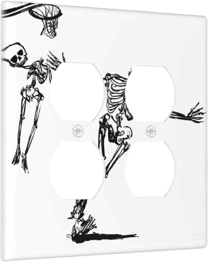 Outlet Covers Skeleton Basketball Funny Skull Stick Figure 2 Gang Double Duplex Decorative Light Switch Covers Electrical Wallplates Socket Faceplate For Home Office Decor