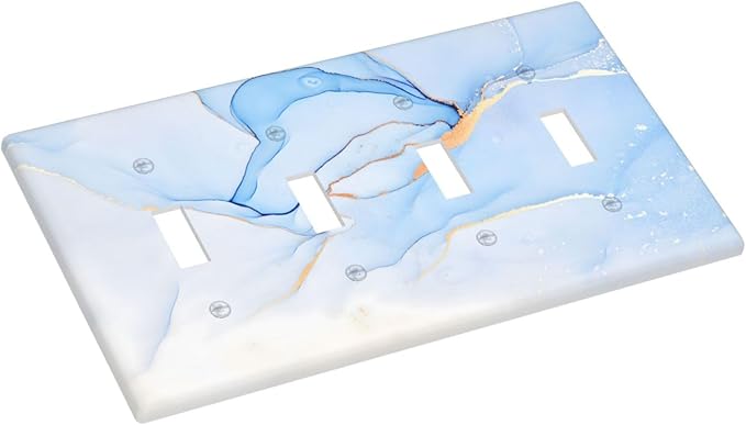 Modern Art Blue Gold Marble Abstract Luxury Print Light Switch Covers Quad Toggle Electrical Faceplate 4 Gang Wall Plate Decorative Switch Plates Cover for Bathroom Living Room Decor
