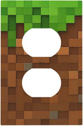 Pixel Style Gamer Themed Grass Block Outlet Covers 1 Gang Duplex Light Switch Cover Decorative Switch Plates Electrical Receptacle Faceplate Wall Plate for Kids Room Office Home Decor