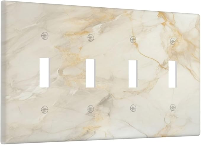 Light Switch Cover Plate Beige Gold Marble Abstraction Morden Art 4 Gang Quad Toggle Decorative Switch Plates Wall Panels Electrical Wall Plates Faceplate for Kitchen Bathroom Decor