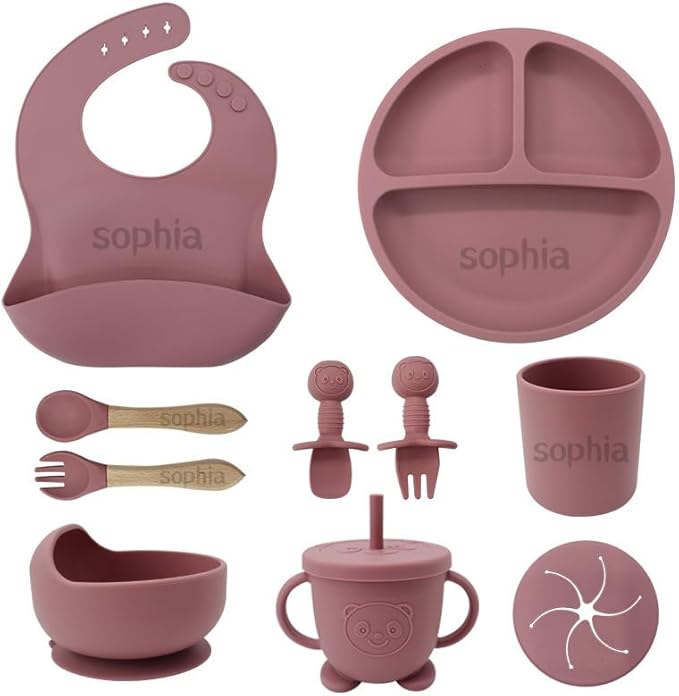 Personalized Silicone Suction Plates for Baby，Custom Toddlers Spoon and Fork, Baby Feeding Set with Name,Baby Birthday Gift for Boy & Girl