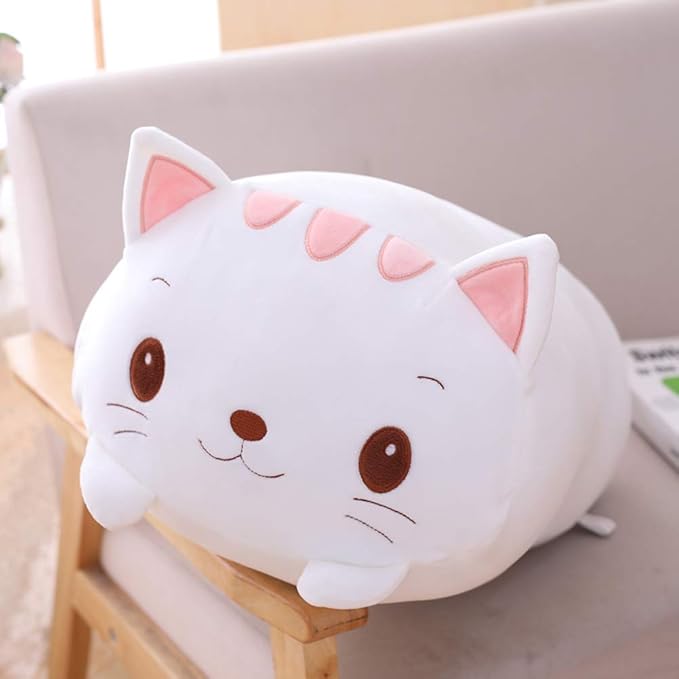 Cat Plush Pillow, Soft White Cat Stuffed Animal Toy Cylindrical Body Pillow Gifts for Kids, 23.6"