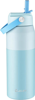 Oldley 24oz Insulated Water Bottle with Straw, Stainless Steel Water Bottle for Sports, Travel, School, BPA-Free Sports Bottles for Adult Kids, Leak-Proof, Light Blue Layered