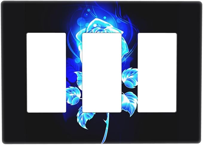 Blue Golden Rose Flower 3 Gang Triple Rocker/Decora Light Switch Wall Plate Cover Decorative Electrical Faceplate Switchplate for Bathroom Living Room Decor