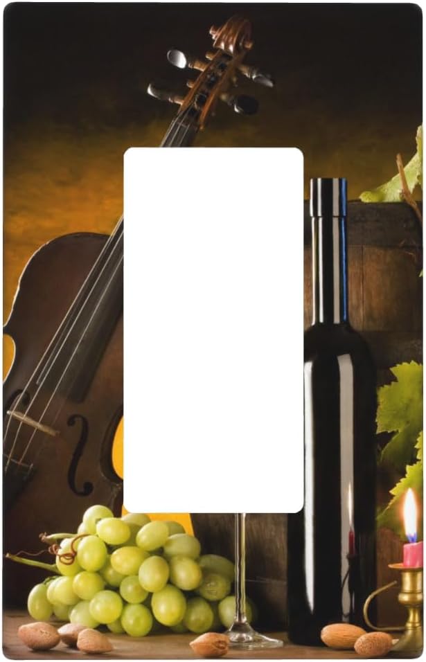 Grape Wine Violin 1-Gang Rocker Wall Plate, Autumn Still Life Switch Plate for Kitchen, Dining Room, Wine Corner & Home