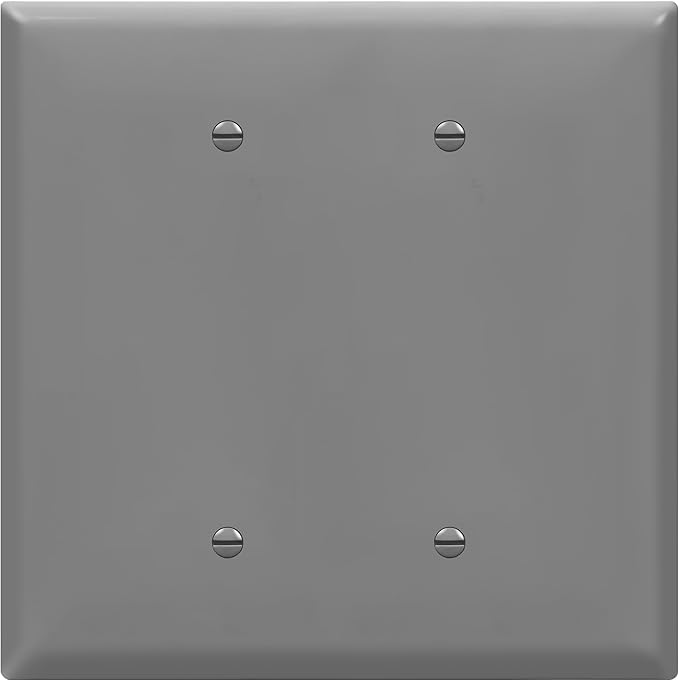 ENERLITES Double Blank Outlet Cover, Gloss Finish, Two Gang Blank Wall Plate, Oversized 2-Gang 5.5" x 5.5", Unbreakable Polycarbonate Thermoplastic, UL Listed, 8802O-GY, Gray