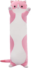 Cute Cat Plush Long Body Pillow – Soft Cartoon Stuffed Animal Doll, Kawaii Cat Plushie Cuddle Toy for Kids, Girls & Girlfriend (Pink, 59 Inch)