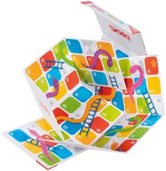 Goki 56636 XXL Snakes and ladders in a Drop-Down Bucket Traditional Games, Multicoloured