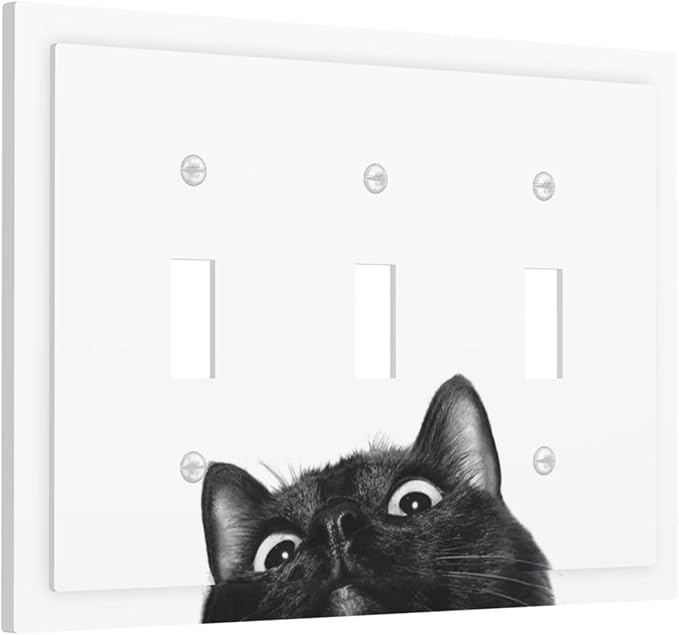 Peeping Black Cat Cute Animals Decorative Switch Plates 3 Gang Wall Plate Triple Toggle Light Switch Cover Faceplate Electrical Wall Panels for Kids Room Home Decor