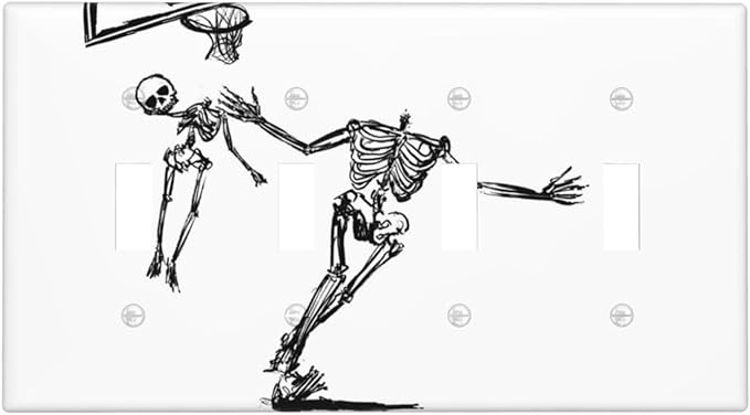 Light Switch Covers Skeleton Basketball Funny Skull Stick Figure Quad Toggle Electrical Faceplate 4 Gang Wall Plate Decorative Switch Plates For Home Office Decor