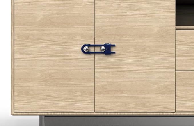 4 Pack Child Proof Sliding Cabinet Door Code Locks Baby Safety Cupboard Locks Adjustable U Shaped Cabinet Latches for Knob Handle Drawers Closet (4 PCS, Blue)