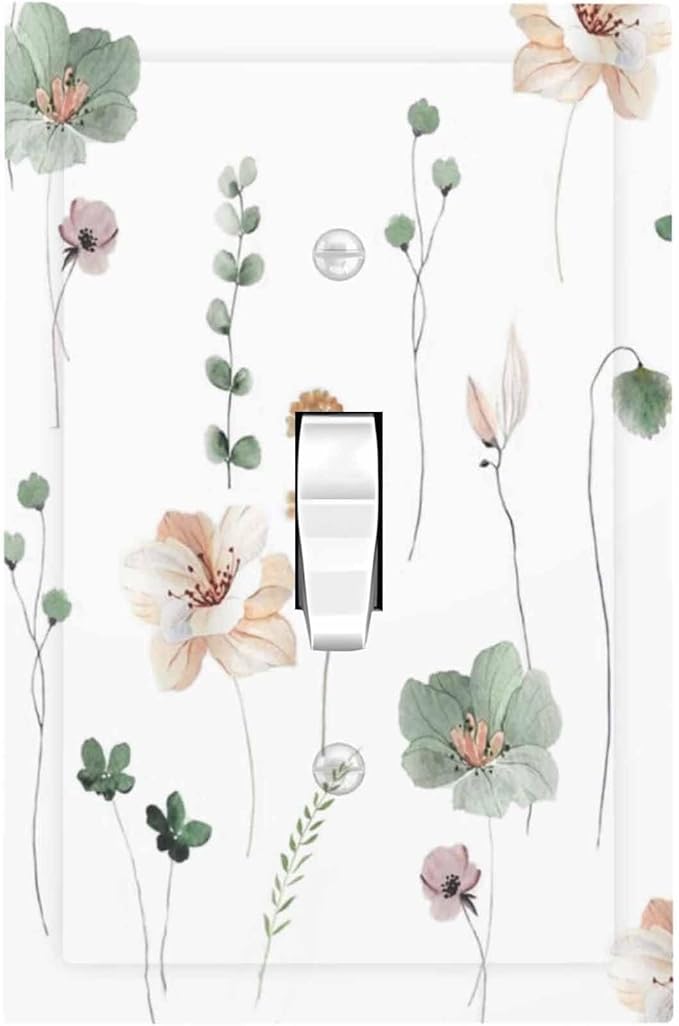 Decorative Light Switch Cover Watercolor Floral Botanical Flowers 1 Gang Single Toggle Device Electrical Faceplate Switchplates Decorator Outlet Wall Plate For Living Room Bed Room Decor