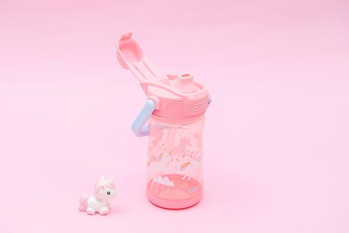 Zak Designs Beacon Kid Water Bottle for Travel or At Home, 12oz Plastic is Durable and Leak-Proof with Liquid Lock Spout, Cover, Carry Handle, Protective Base (Unicorn)
