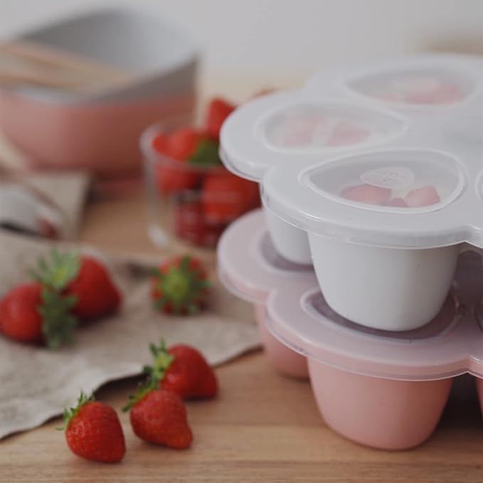 Beaba Multiportions Premium Quality Silicone Baby Food Freezer Tray with Clip On Lid, Baby Food Storage Container Ice Cube Tray Maker, Made in Italy, Cloud, 3 oz