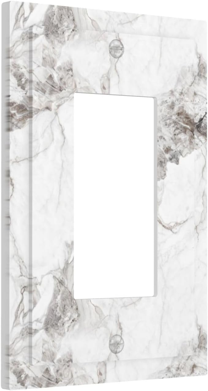 White And Gray Marble Patterns Texture Abstract Print Decorative Outlet Covers 1 Gang Single Rocker Light Switch Cover Plate Wall Plates GFCI Faceplate for Bathroom Kitchen Decor