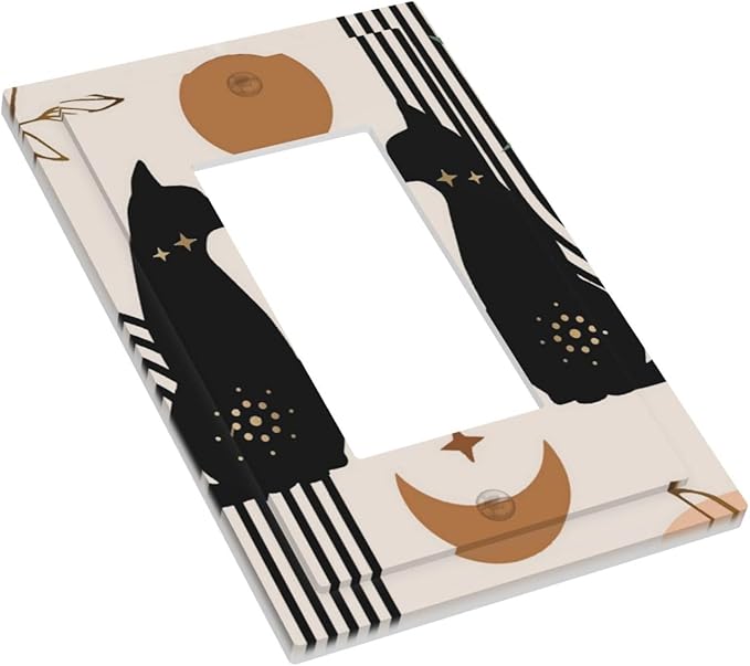 1 Gang Single Decorator/Rocker Wall Plate Cute 70S Mid Century Abstract Cat Boho Moon Phase Sun Light Switches GFCI Electrical Device Face Switchplate Plug Cover for Dimmers, Receptacle, USB Outlet