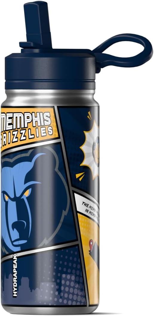 Hydrapeak x NBA Memphis Grizzlies 20 oz Stainless Steel Water Bottle, Officially Licensed Double Wall Insulated Sports Bottle with Straw Lid, Reusable Leakproof Gift for Kids & Adults