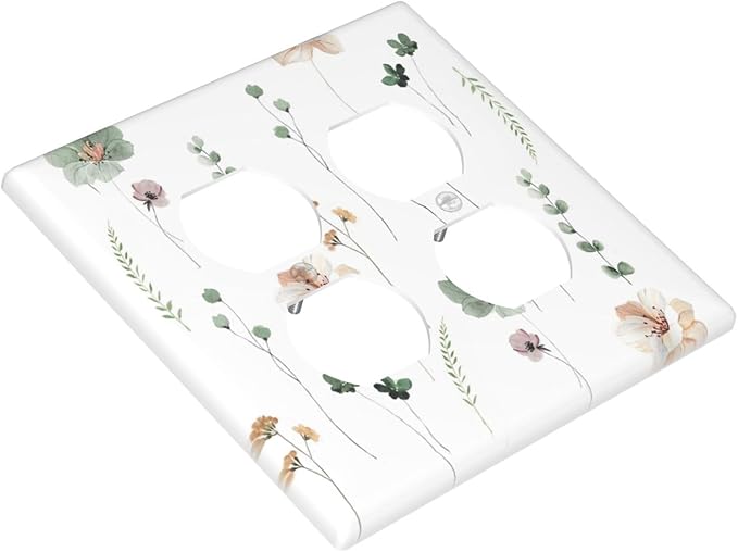 Outlet Covers Watercolor Floral Botanical Flowers 2 Gang Double Duplex Decorative Light Switch Covers Electrical Wallplates Socket Faceplate For Living Room Bed Room Decor