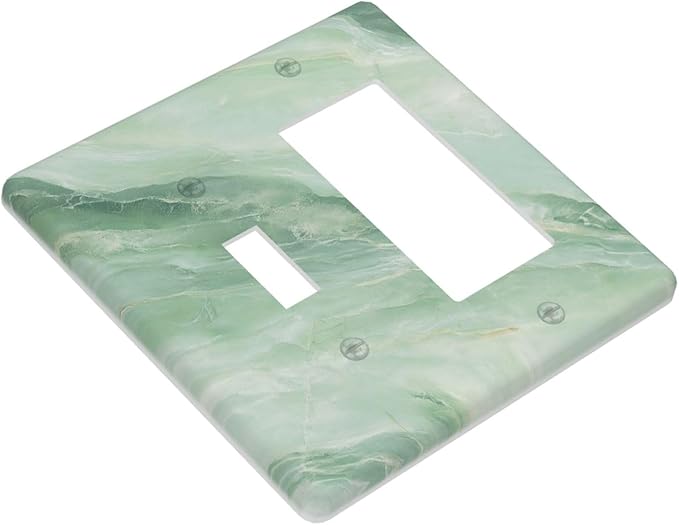 Light Switch Cover Green Marble Luxury Abstract 2 Gang Toggle Rocker Combo Socket Cover Wall Plates Decorative Switch Plates and Outlet Covers for Bathroom Bedroom Decor