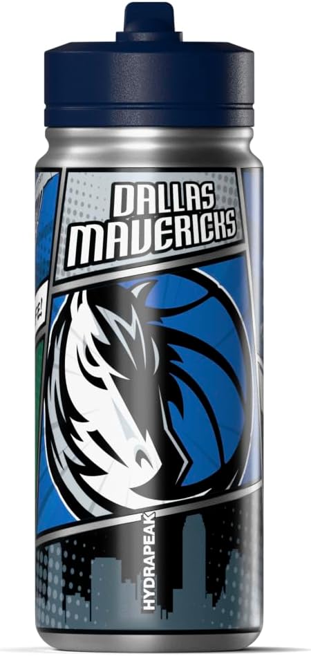 Hydrapeak x NBA Dallas Mavericks 20 oz Stainless Steel Water Bottle, Officially Licensed Double Wall Insulated Sports Bottle with Straw Lid, Reusable Leakproof Gift for Kids & Adults