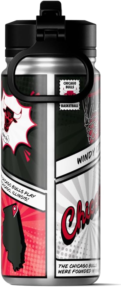 Hydrapeak x NBA Chicago Bulls 20 oz Stainless Steel Water Bottle, Officially Licensed Double Wall Insulated Sports Bottle with Straw Lid, Reusable Leakproof Gift for Kids & Adults
