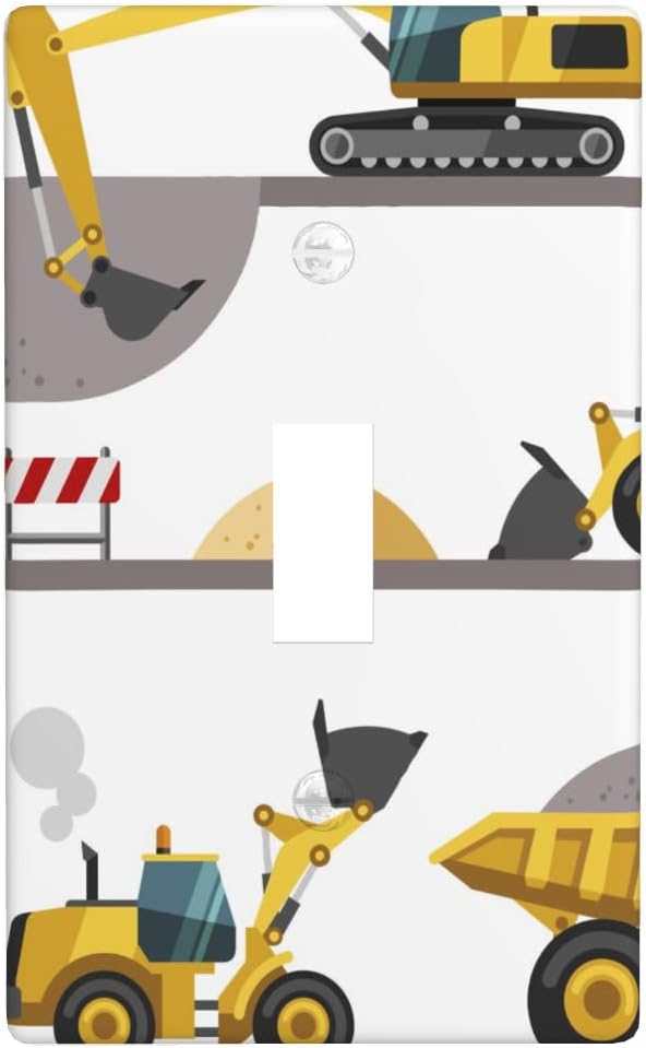 Construction Truck 1-Gang Toggle Light Switch Plate, Excavator Truck Wall Plate for Boys Kids Room, Playroom & Bedroom