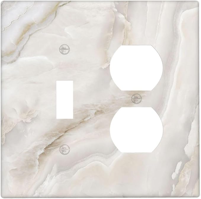 Abstract Luxury White Marble Texture Wallplates 1 Toggle 1 Duplex Switch Plate Electrical GFCI Faceplate Decorative Light Switch Covers for Bathroom Kitchen Living Room Decor