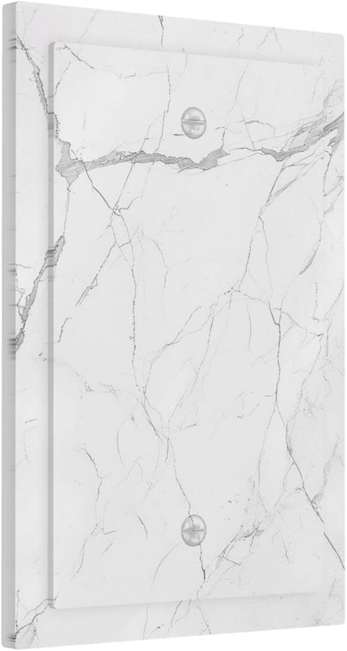 Light Switch Cover Plate White Grey Abstract Modern Marble 1 Gang No Device Blank Electrical Wall Plates Faceplate Decorative Switch Plate for Bathroom Kitchen Decor