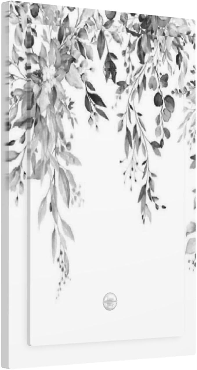Light Switch Cover Plate Grey Floral Plant Eucalyptus Leaf Flower 1 Gang No Device Blank Electrical Wall Plates Faceplate Decorative Switch Plate For Bed Room Living Room Decor