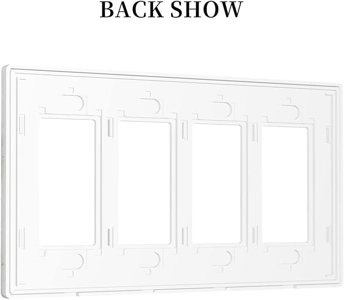 Grey White Wood 4 Gang Quad Rocker/Decor Light Switch Cover Plate Decorative Electrical Faceplate for Bathroom Room Decorate Jumbo Size Screwless 8.3" x 4.6