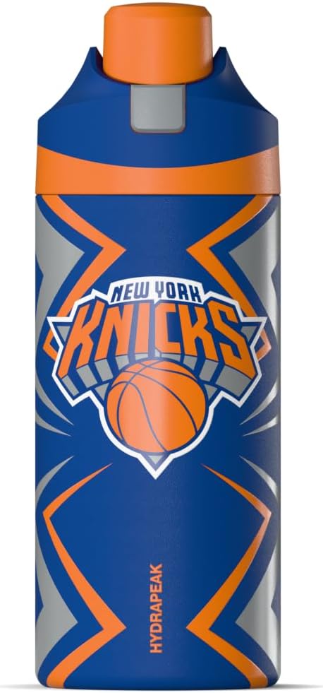 Hydrapeak x NBA Officially Licensed New York Knicks Oasis 20 oz Insulated Kids Water Bottle, Stainless Steel Water Bottle Kids with Chug Lid, Push Button