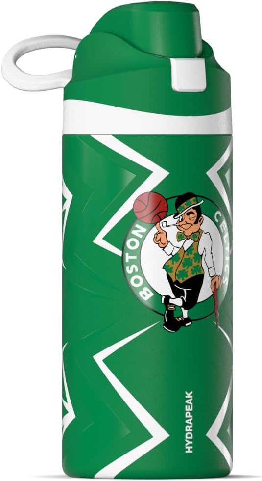 Hydrapeak x NBA Officially Licensed Boston Celtics Oasis 20 oz Insulated Kids Water Bottle, Stainless Steel Water Bottle Kids with Chug Lid, Push Button