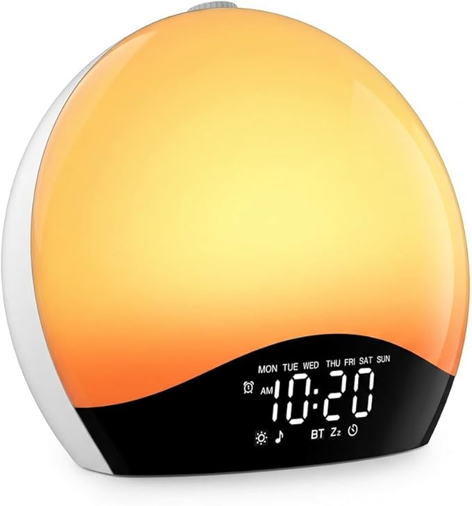 JALL Sunrise Alarm Clock for Bedrooms with White Noise Sound Machine, Wake Up Light Alarm Clocks for Heavy Sleepers & Kids, Dual Alarms, Nightlight, Sleep Timer, Bluetooth Speaker