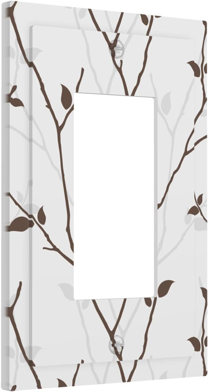 Silhouette Branches Single Rocker Switch Cover - 1-Gang Standard US Size Minimalist Twig & Leaf Light Switch Covers, Rustic Botanical Woodland for Farmhouse Home Decor