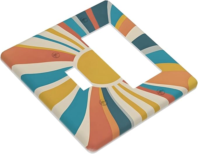 Decorative Toggle Switch Cover Plate with Retro Mid-Century Modern Sunburst Motif Design 2-Gang 1-Gang Standard Wall Plate Light Switch Cover for Abstract Teal/Yellow/Orange Wall Decor