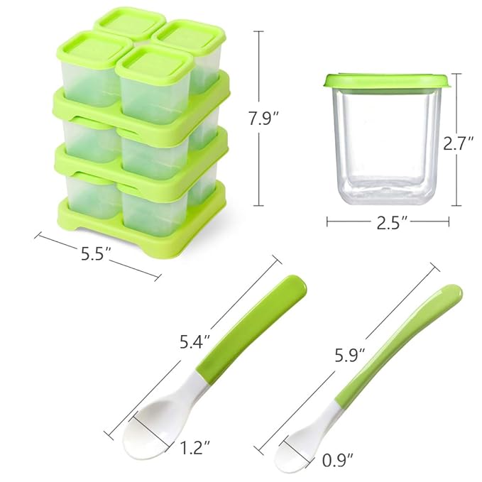 Matyz 12-Pack Plastic Food Storage Containers With Lids Airtight Freezer Safe (Green, 4 OZ Each) - Baby Food Freezer Trays With Lids Baby Cubes Food Storage - Stackable Baby Food Storage Containers