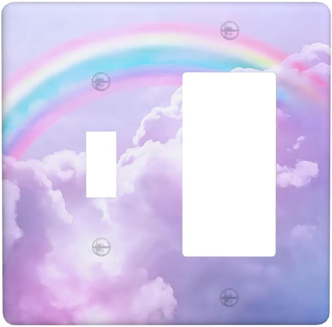 Light Switch Cover Rainbow Sky with Clouds 2 Gang Toggle Rocker Combo Socket Cover Wall Plates Decorative Switch Plates and Outlet Covers for Bathroom Home Decor