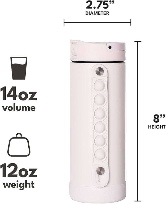 Elemental Iconic Kids Water Bottle for School - 100% Leak-Proof Insulated Water Bottles with Straw Lid & Pop-It Handle for Boys & Girls - Triple-Wall Insulated & BPA-Free, 14oz – White