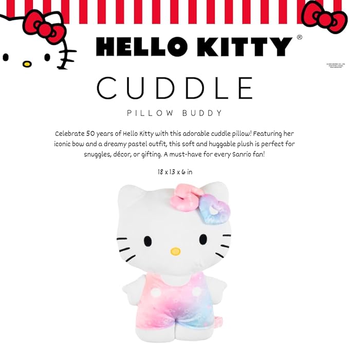 Hello Kitty 50th Bedding Super Soft Cozy Decorative Cuddle Pillow, (Officially Licensed Product) By Franco Collectibles