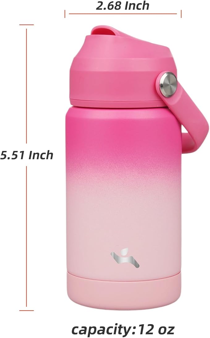 Konokyo Insulated Water Bottle with Straw Lid,12 oz Stainless Steel Vacuum Metal Bottle with Silicone Handle,Cherry Blossom