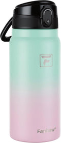 Fanhaw 20 Oz Insulated Stainless Steel Water Bottle with Chug Lid – Wide Mouth, Leak-Proof, BPA-Free – Ideal for Kids, Adults, Sports, Gym, and Outdoor Use (Green Pink)